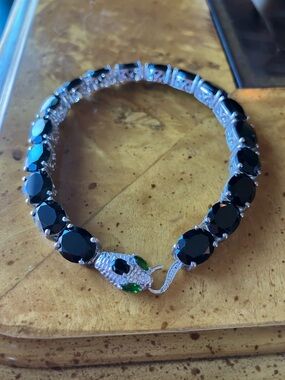 Black Spinel Chrome Diopside Sterling Silver Snake Bracelet